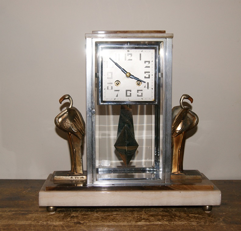 Art deco pendule, flamenco van A. Feron